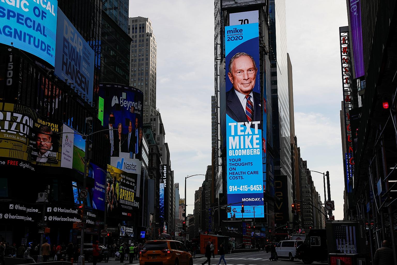 Former New York City mayor Michael Bloomberg poured more than US$500 million into television advertising and US$100 million on digital ads during the course of his roughly 100-day campaign. All in, he spent US$935 million - the most ever for a self-f