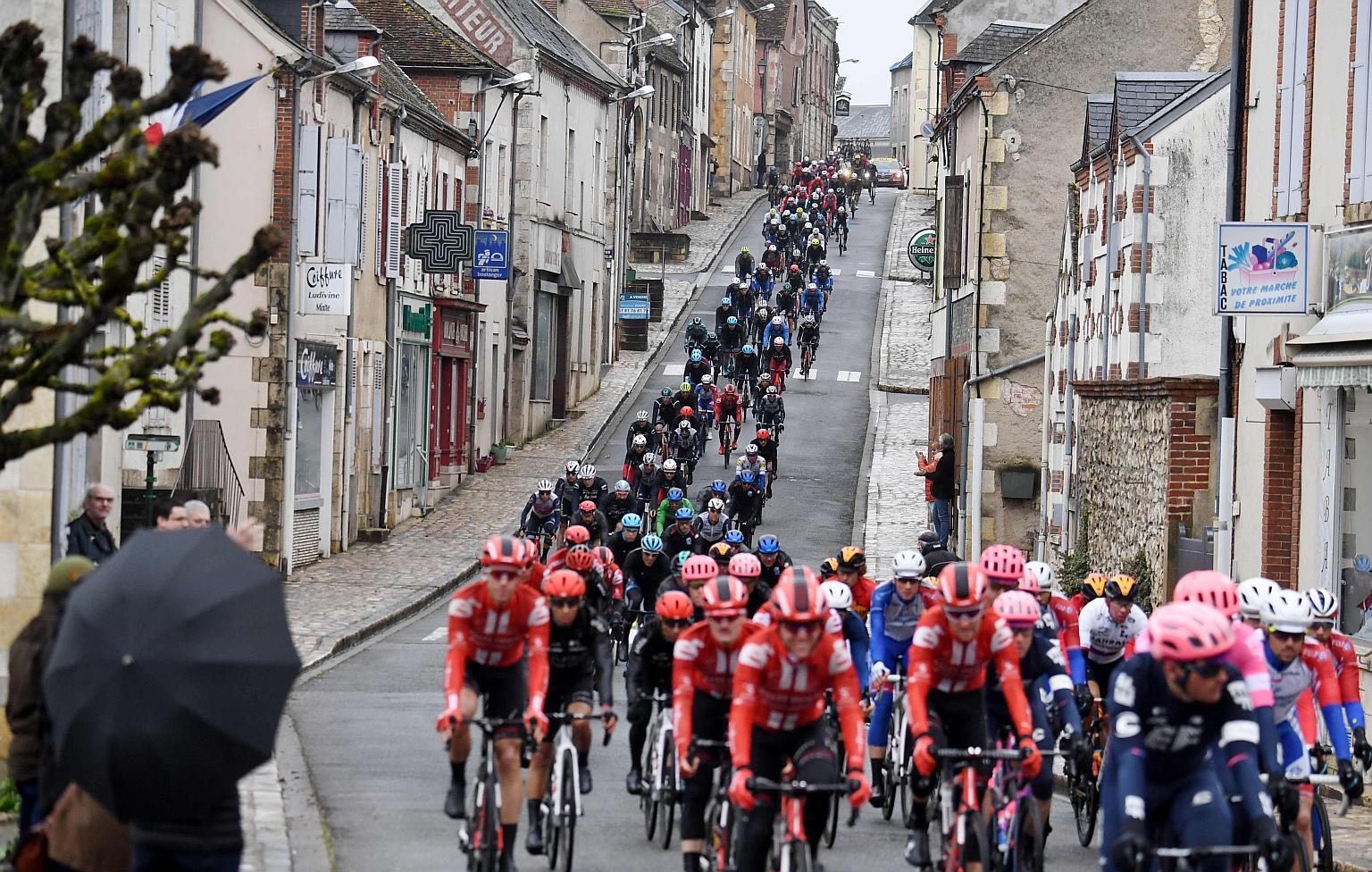The pack riding during the 212.5km third stage of the 78th Paris-Nice race, between Chalette-sur-Loing and La Chatre, on March 10. It was the last cycling race held and it ended a day earlier, with last Sunday's eighth and final stage into Nice cance