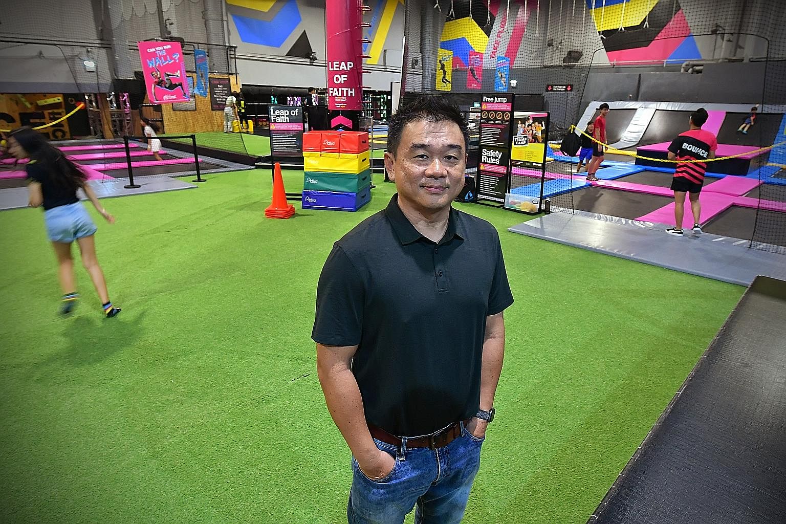 Mr David Lim, who manages trampoline park Bounce Singapore, virtual reality arcade Zero Latency and treetop obstacle course Forest Adventure, says business is down by about 60 per cent year on year, as knock-on effects of the coronavirus outbreak - i