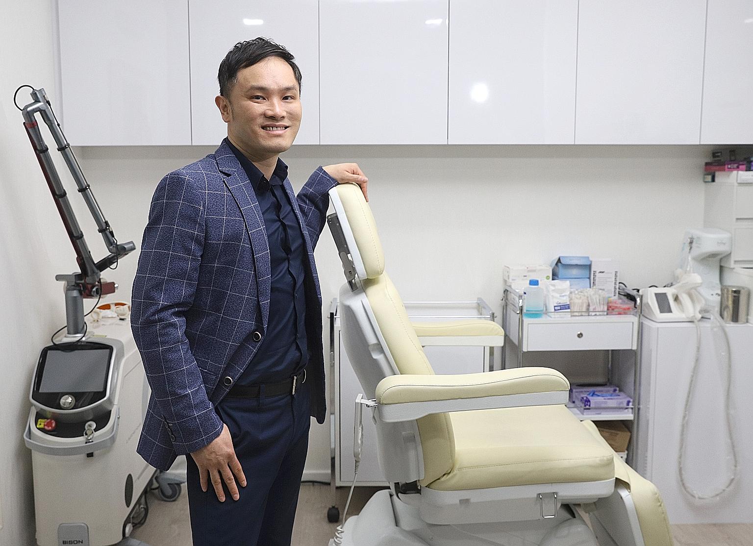 Aesthetic doctor Kelvin Chua at his Wheelock Place clinic. Dr Chua says it is important to be very familiar with the area one is investing in and not just take a financial adviser's word for it. And investment is "about being responsible financially 