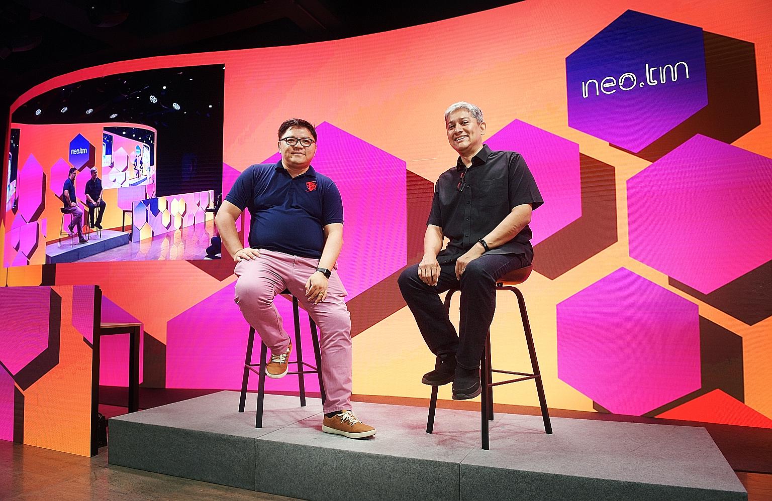 Events management firm Neo.TM's managing director Neo Yong Aik (left) and Mr Sheldon Gooi, president of the Singapore Talents, Artiste and Resources Association, at the Neo.TM office in Jalan Besar. Mr Neo is working with Mr Gooi to improve represent