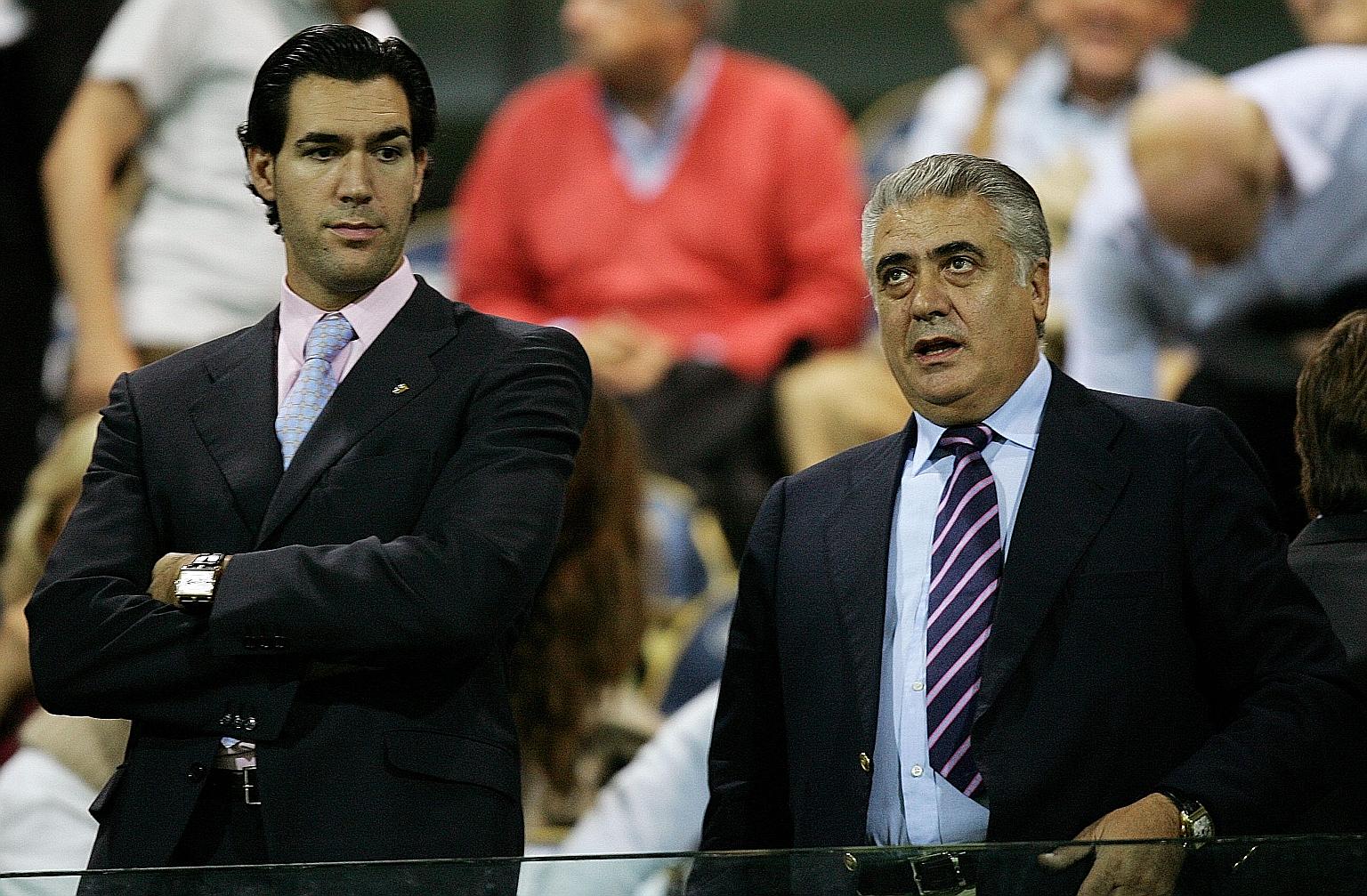 Lorenzo Sanz with his son Lorenzo Junior at a Serie A game in 2005. The elder Sanz died on Saturday, having tried to self-medicate his fever after contracting the coronavirus.