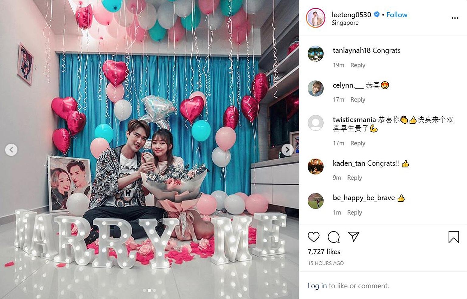 Television host Lee Teng is engaged to Ms Gina Lin, an advertising executive from Taiwan who is based in Singapore.