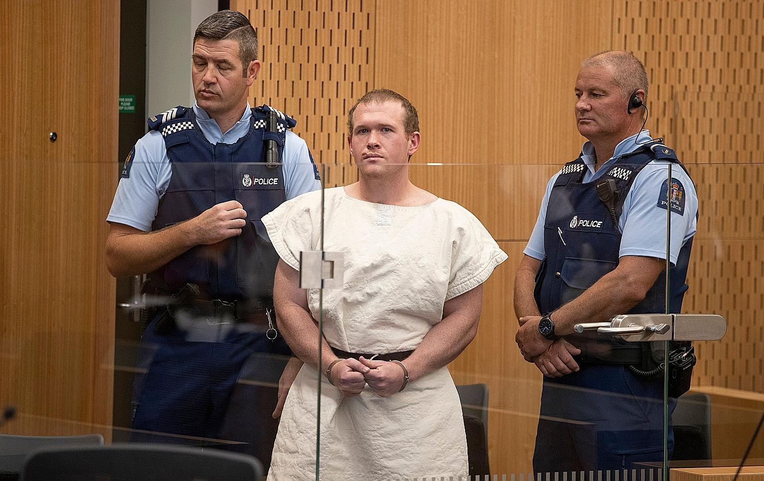 Brenton Tarrant in court after his arrest on March 15 last year following his fatal shooting spree at two mosques in the New Zealand city of Christchurch.
