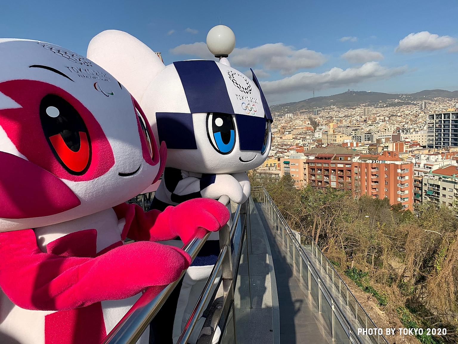 Tokyo 2020 mascots Someity (Paralympics) and Miraitowa (Olympics) on their Make The Beat tour in Barcelona this month. The Games were deferred on Tuesday. PHOTO: REUTERS