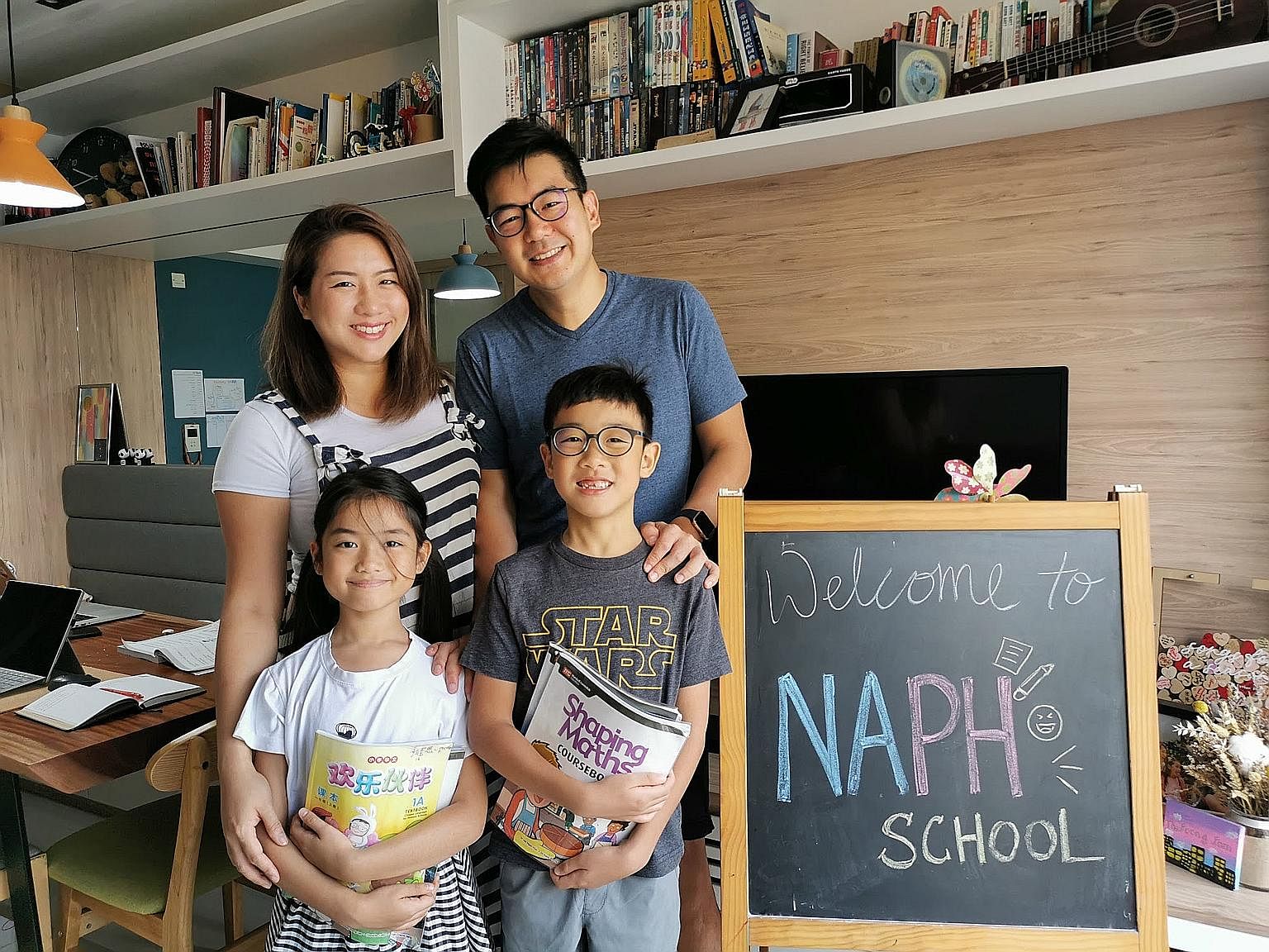 Parents Elvin and Esther Foong (above) created a school at home and got their kids to keep to a schedule. 