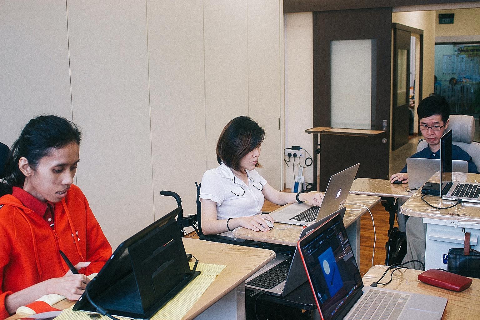 Ms Haslina Supari (far left) was able to gain vocational skills and find a job under the Muscular Dystrophy Association Singapore's Bridge-Pro Framework.