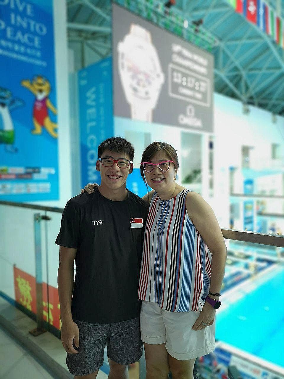 National diver Jonathan Chan and his mother, Nuen. Chan is the first Singaporean diver to qualify for the Olympics and was scheduled to compete at the Tokyo Games before they were postponed. 