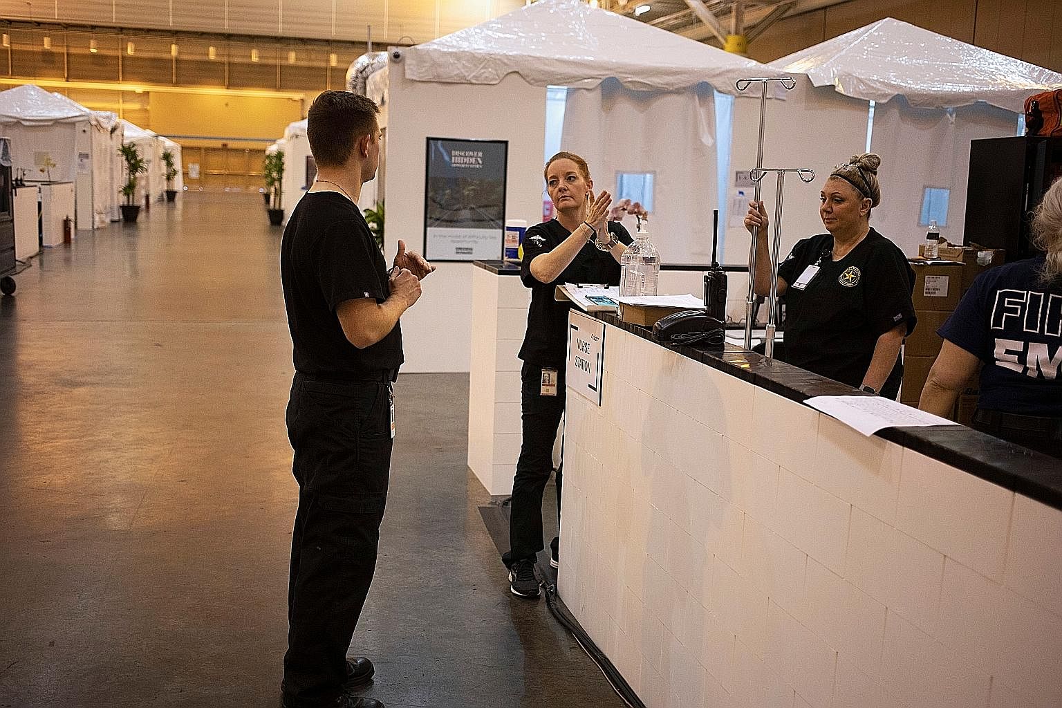 Nursing staff at the Ernest N. Morial Convention Centre in New Orleans preparing to take in coronavirus patients on Sunday. America has four times as many coronavirus cases and three times as many deaths, as of Monday, as have been reported in China,