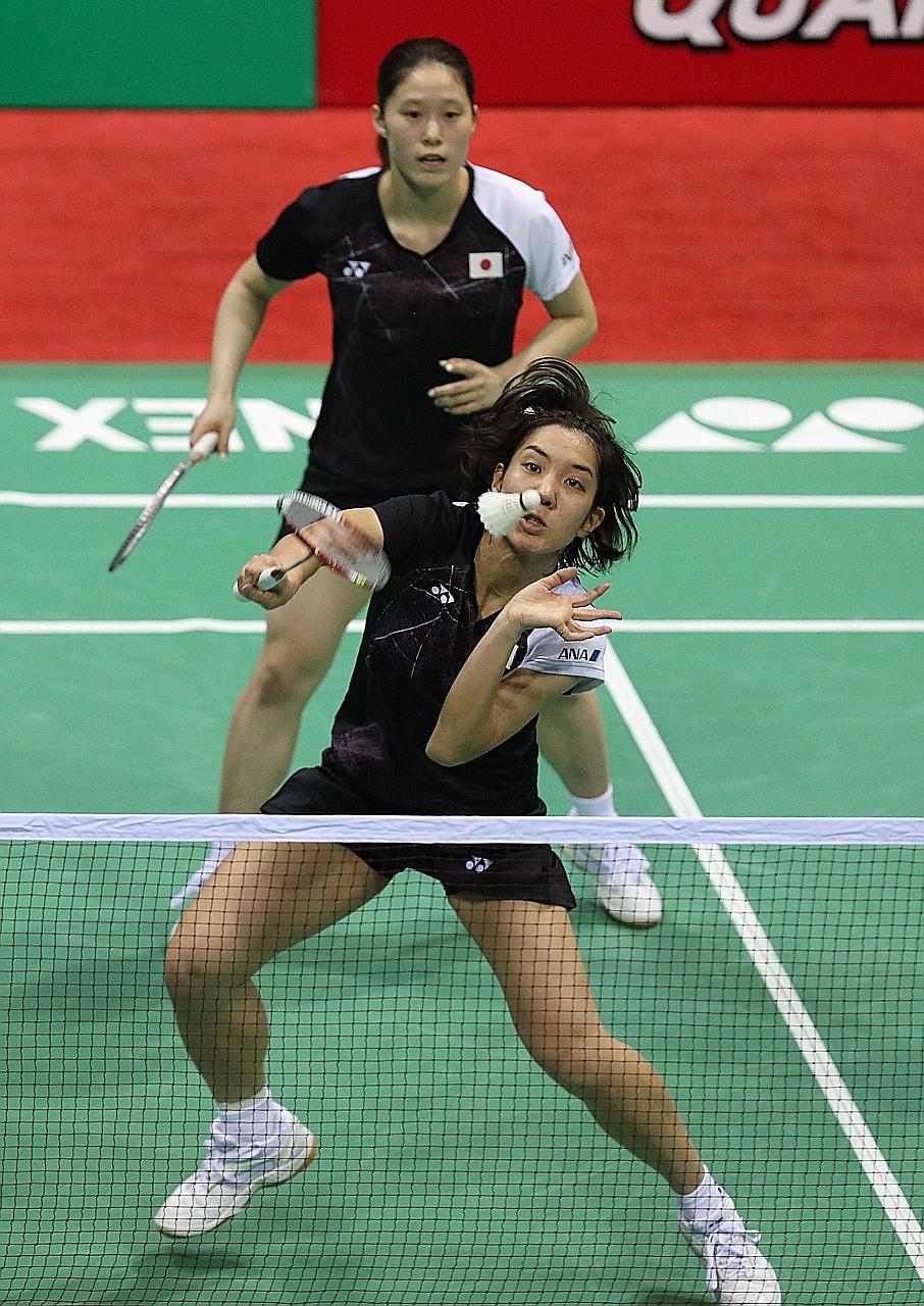 Japan's Kurumi Yonao (front) and Naoko Fukuman took 4min 31sec to win a precious point. But it was Hong Kong's Poon Lok Yan and Tse Ying Suet who won the match. PHOTO: EPA-EFE