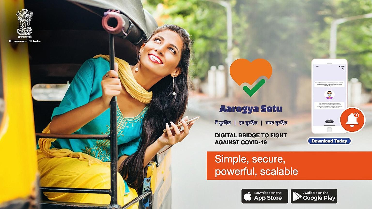 An advertisement for the Aarogya Setu contact tracing app launched by the Indian central government on April 2. PHOTO: AAROGYA SETU/TWITTER