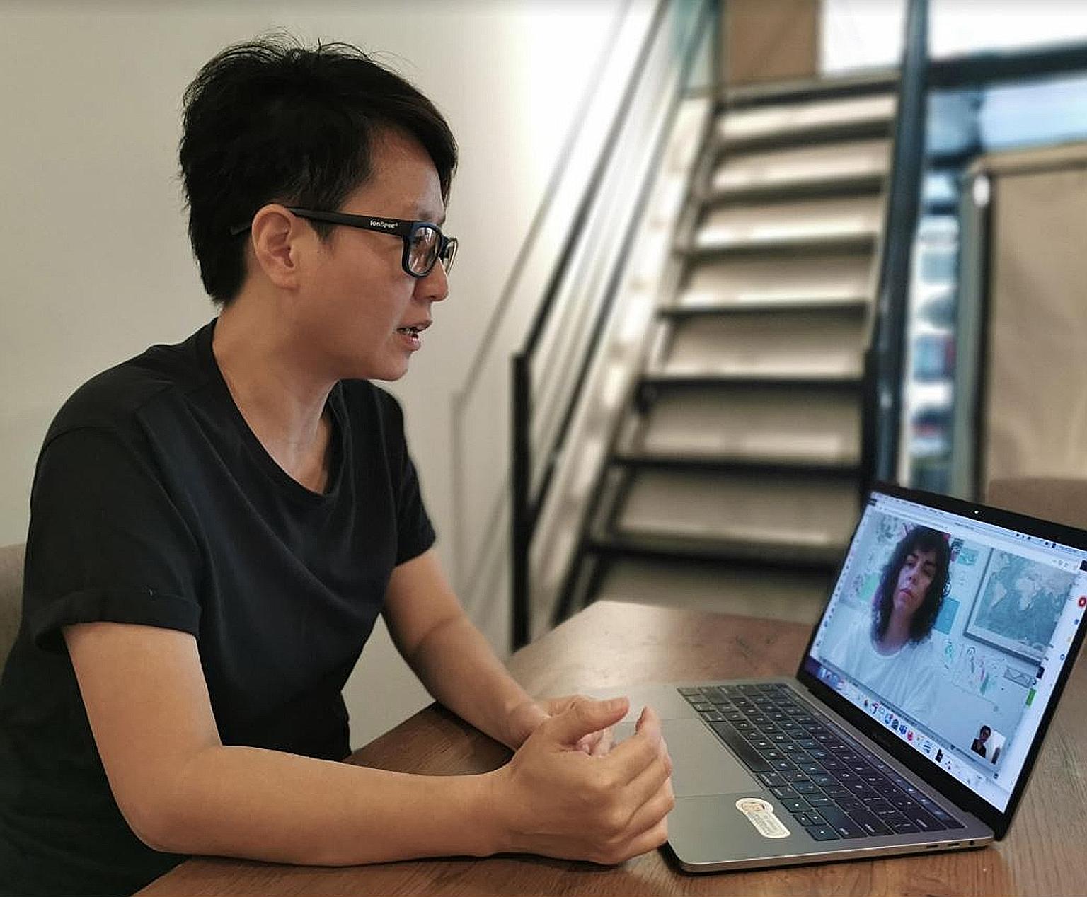 Ms Yeo Shih Yun will be keeping in touch with fellow artists via Google Hangouts and WhatsApp, and is also looking for software that will allow her to draw and collaborate with other artists live.