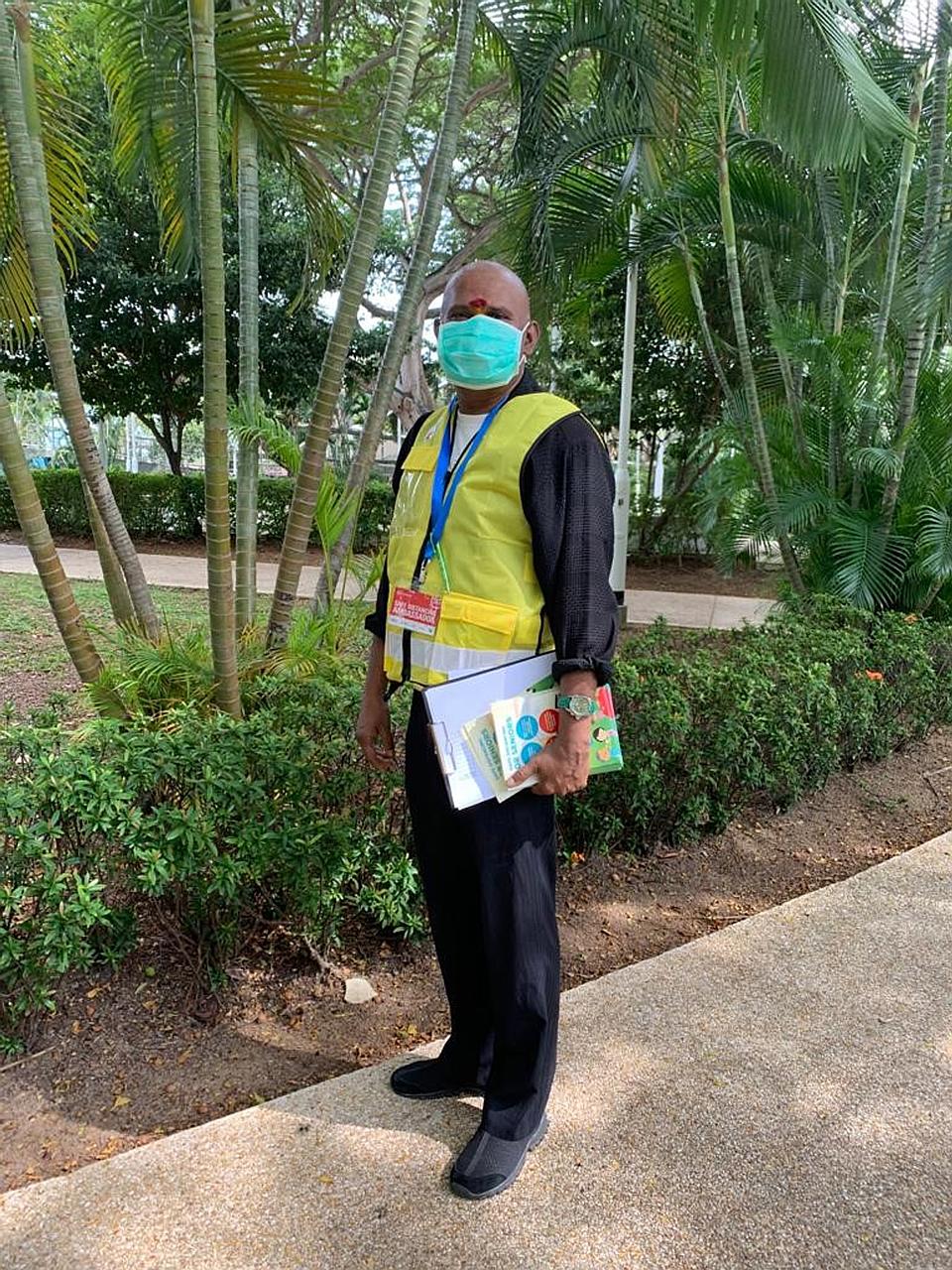 Mr Poovelmagan Ramasamy Mallar, who works as a senior security supervisor, volunteered to be a safe distancing ambassador.