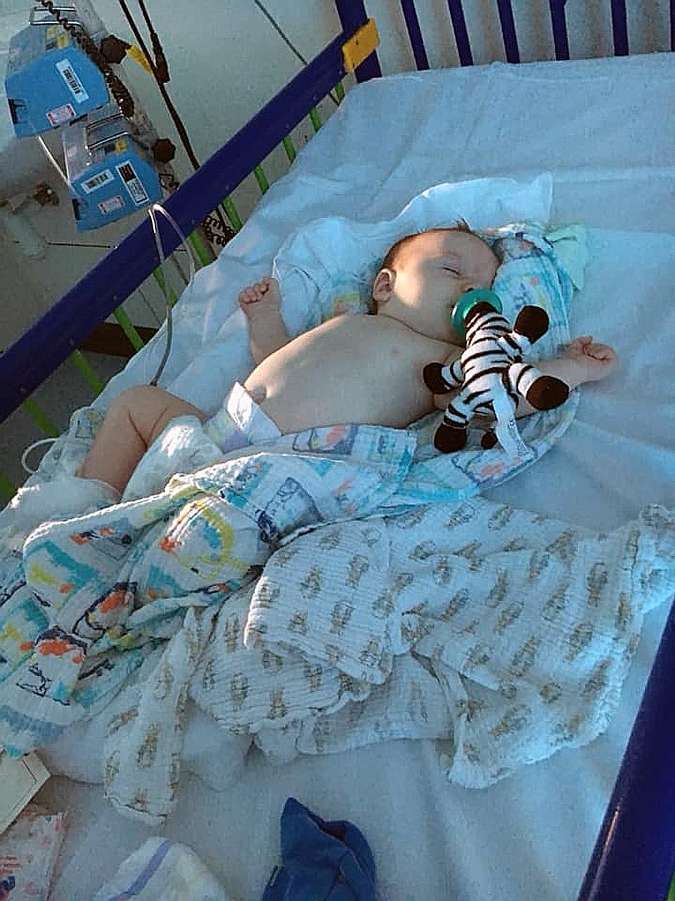 Baby Ares Banister was diagnosed with the coronavirus on Tuesday, a day after he was admitted to the Leicester Royal Infirmary with a high temperature. PHOTO: JODIE LOUISE BANISTER/ FACEBOOK