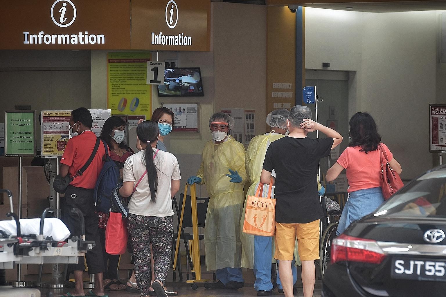 The Emergency Department at Tan Tock Seng Hospital yesterday. While facilities and manpower are still coping, they are starting to feel the strain. All three experts said what is needed is a good system for isolating and monitoring Covid-19 patients