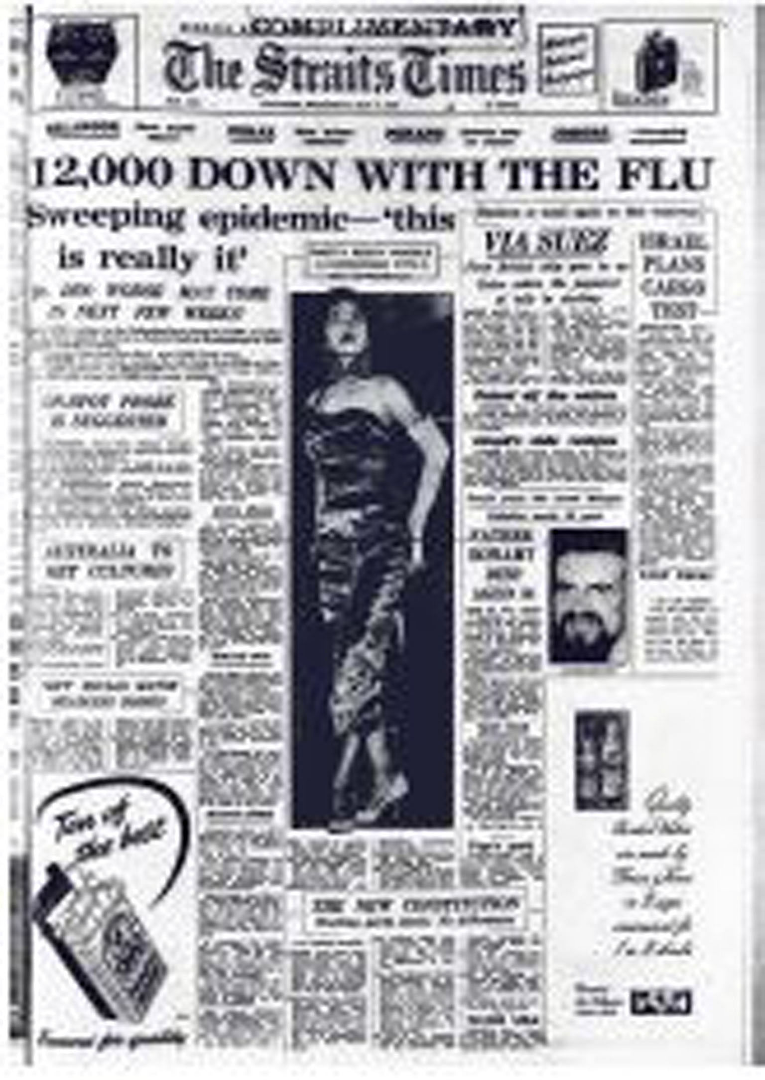 Left: The Straits Times' front page on May 15, 1957, with its story on the flu pandemic. News coverage of outbreaks across a century gives not only historical context but also an insight into the evolution of local media. Top and above: Readers' lett