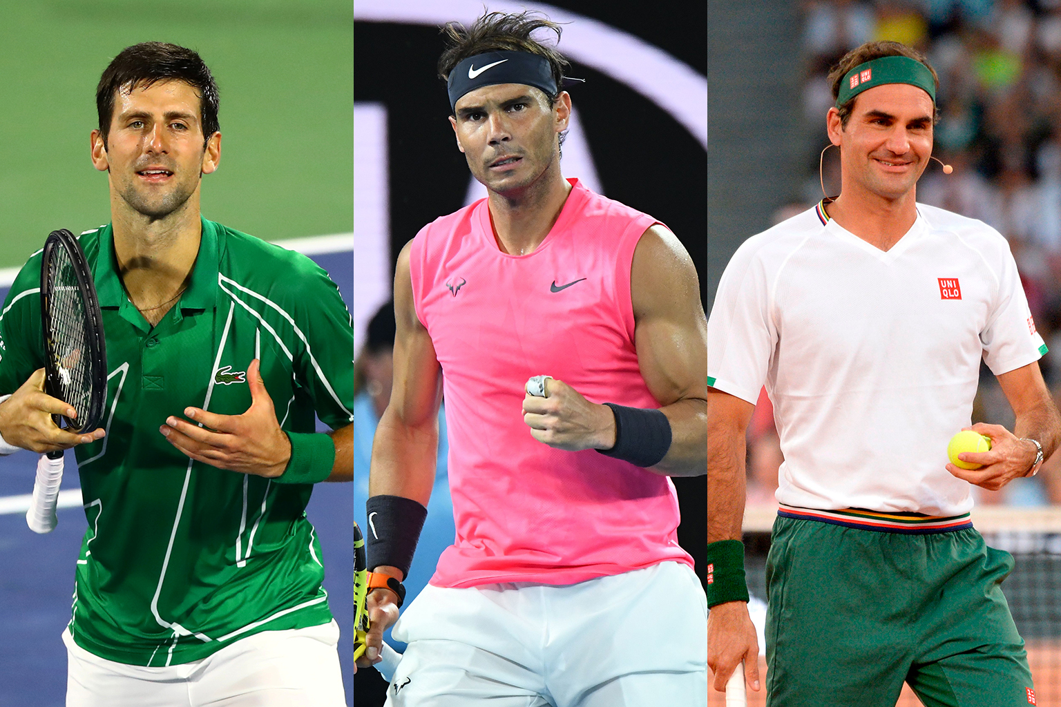 From left: Tennis' "big three" Novak Djokovic, Rafael Nadal and 