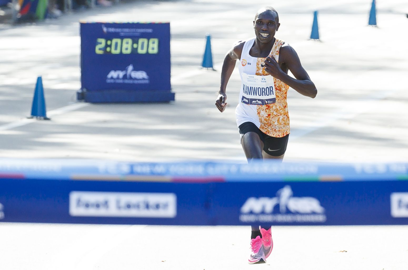 Geoffrey Kamworor in happier times after winning his second New York Marathon last year. He does not expect to run till late this year. 