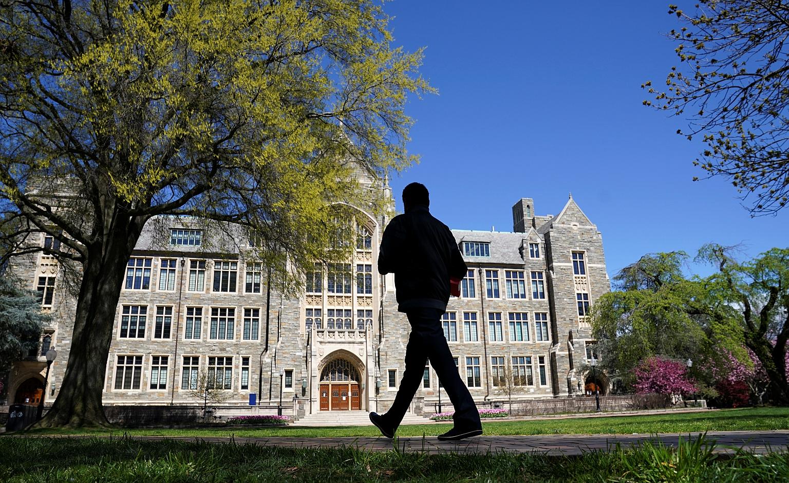 An empty campus at Georgetown University, closed weeks ago due to the coronavirus, on April 3. College administrators in the US are increasingly fearful that their schools may not reopen for the autumn semester. 