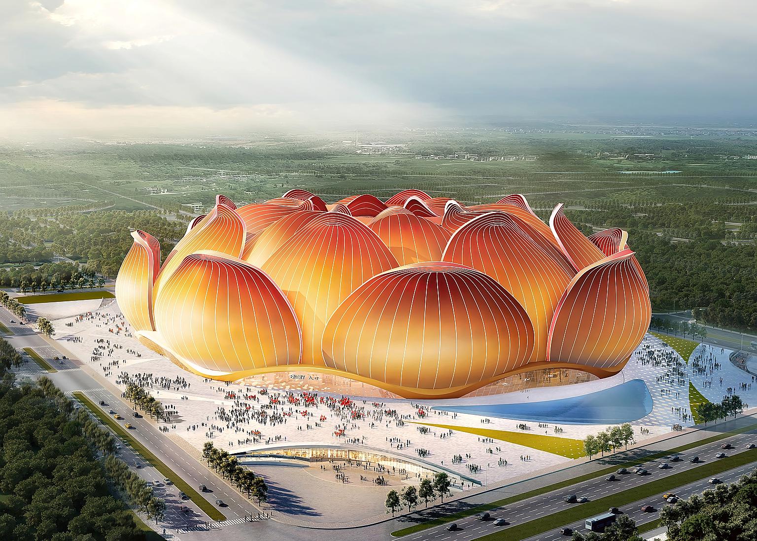 When ready in 2022, the lotus flower-shaped stadium will be the largest football-specific stadium in the world with 100,000 seats.