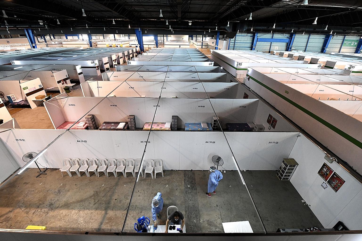 The Changi Exhibition Centre has been converted into a community isolation facility in less than a month. It began receiving its first Covid-19 patients with mild symptoms on Saturday. Formerly the home of the Singapore Airshow, it has a large indoor