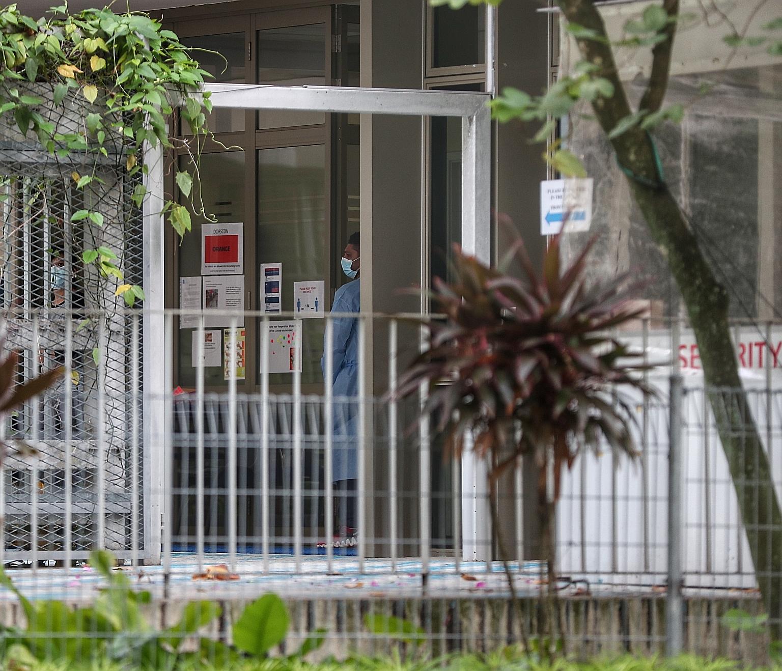 Pacific Healthcare Nursing Home, where a Covid-19 case was confirmed this month. Nursing home staff are among the workers in essential services who will be tested for Covid-19. ST PHOTO: KELVIN CHNG