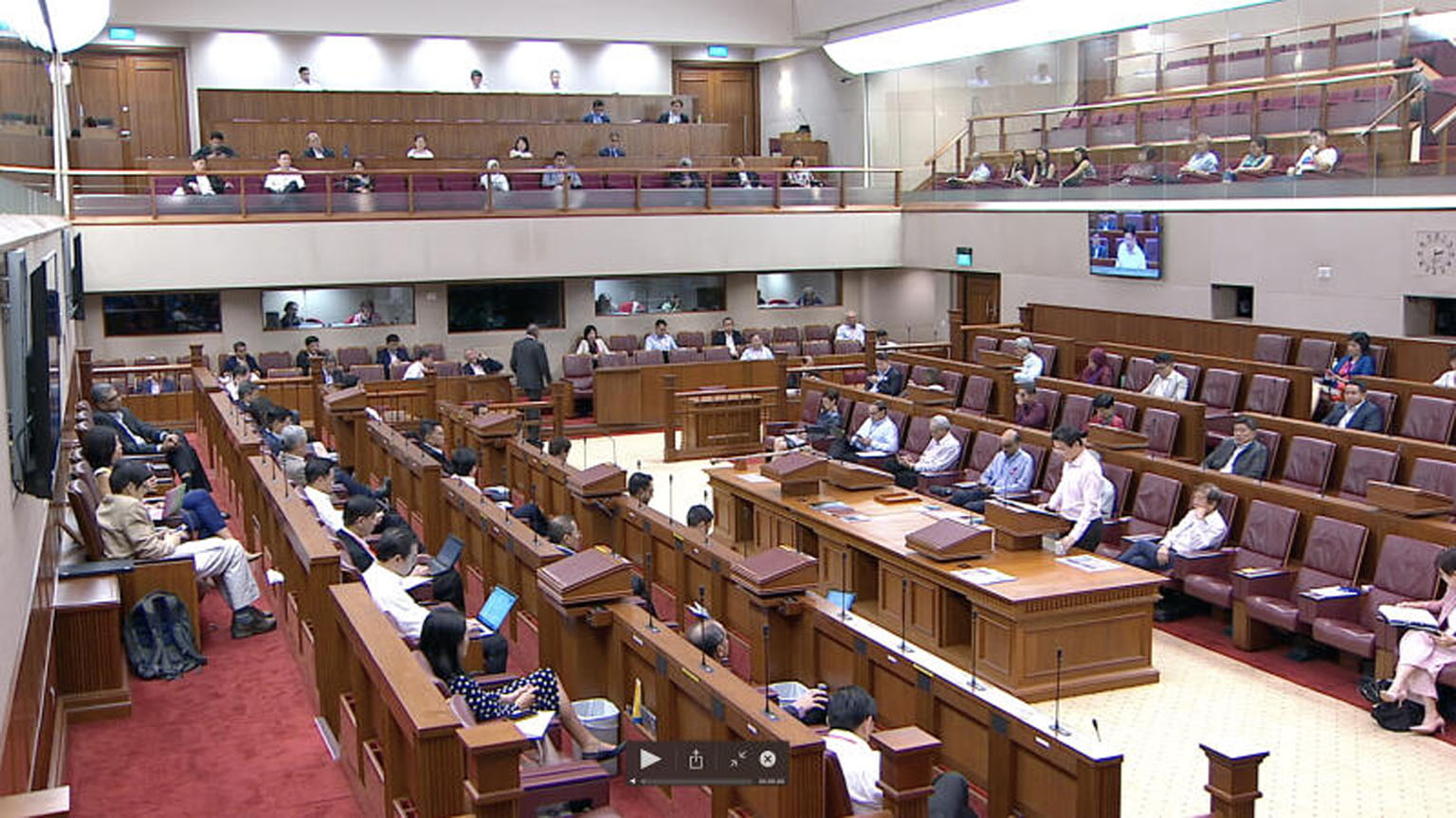 Safe distancing measures in place during a Parliament session on March 25. MPs were seated farther apart in the House, with some seated in the galleries instead of the Chamber itself. To reduce mingling, they had their refreshments in separate groups
