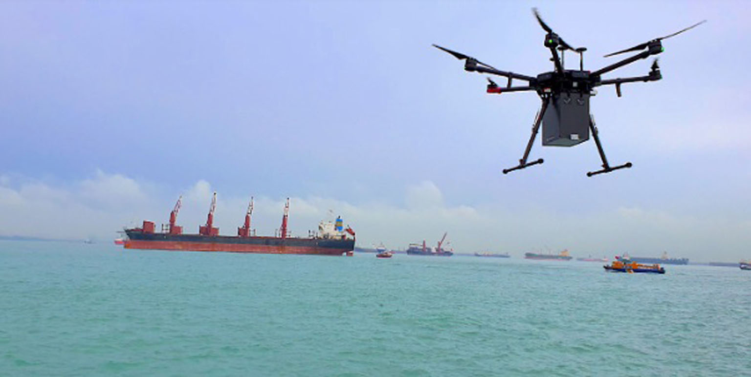 A drone delivery trial flight by local start-up F-drones last December. F-drones is the first company to receive authorisation from the Civil Aviation Authority of Singapore for such deliveries. The service's first delivery here, of a parcel containi