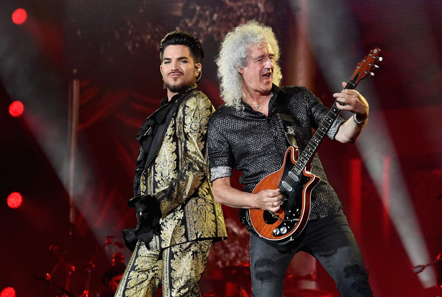 Adam Lambert (left) and Brian May of rock band Queen performing last year. Queen and Lambert have recorded a new version of We Are The Champions on their mobile phones under lockdown.
