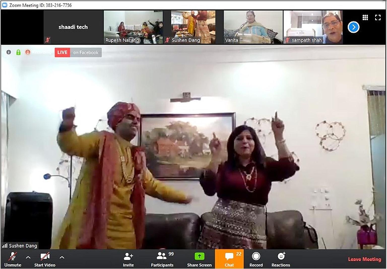 Indian matchmaking platform Shaadi.com has organised two online weddings so far - a third has been finalised for Friday - and has been getting a "steady stream of requests" for similar ceremonies. PHOTO: SHAADI.COM