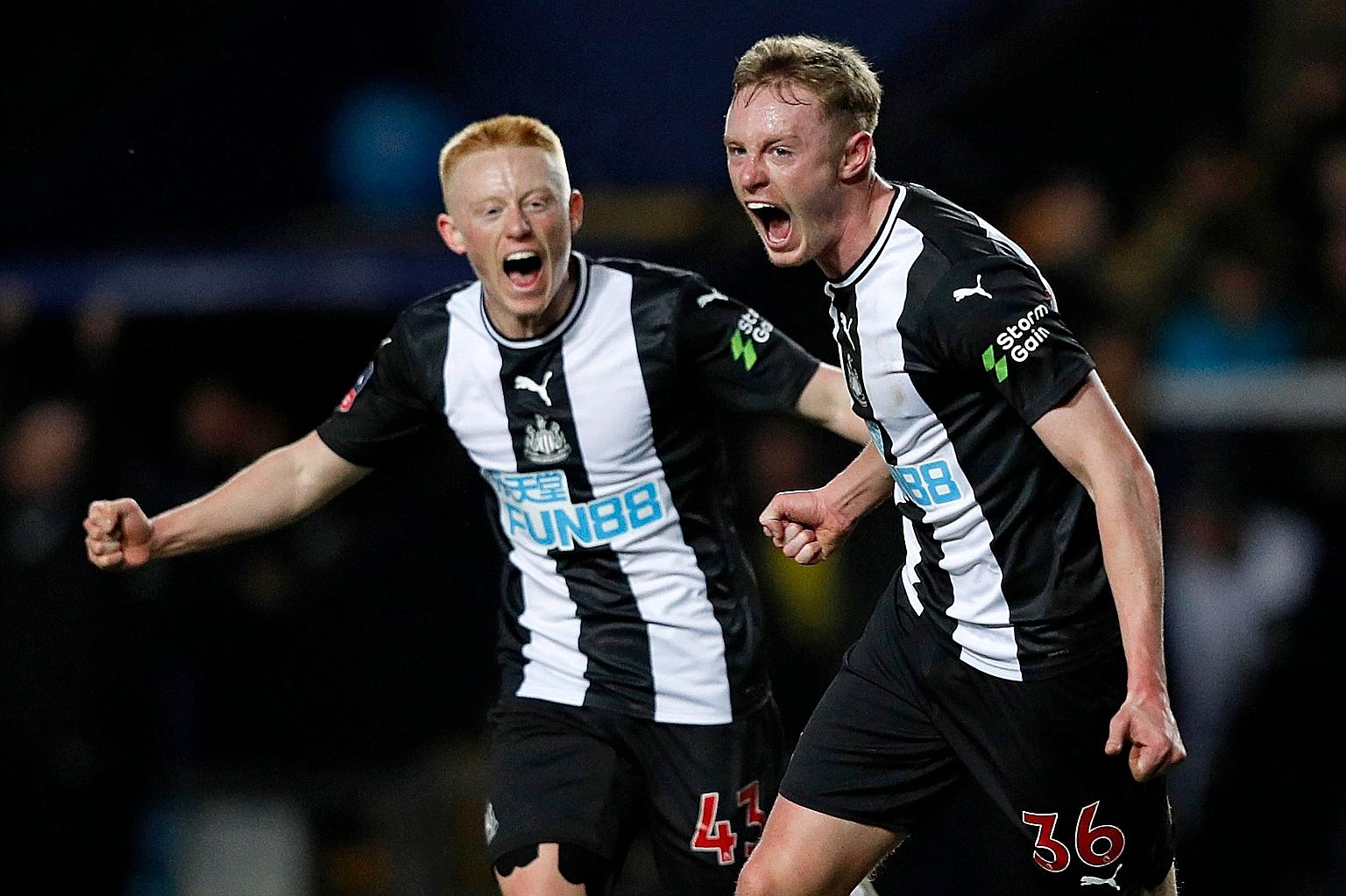 Newcastle's Sean Longstaff (right) celebrating with his brother and fellow midfielder Matthew after scoring against Oxford in their FA Cup fourth-round replay in February. The Magpies have reached the quarter-finals, with their win in this competitio