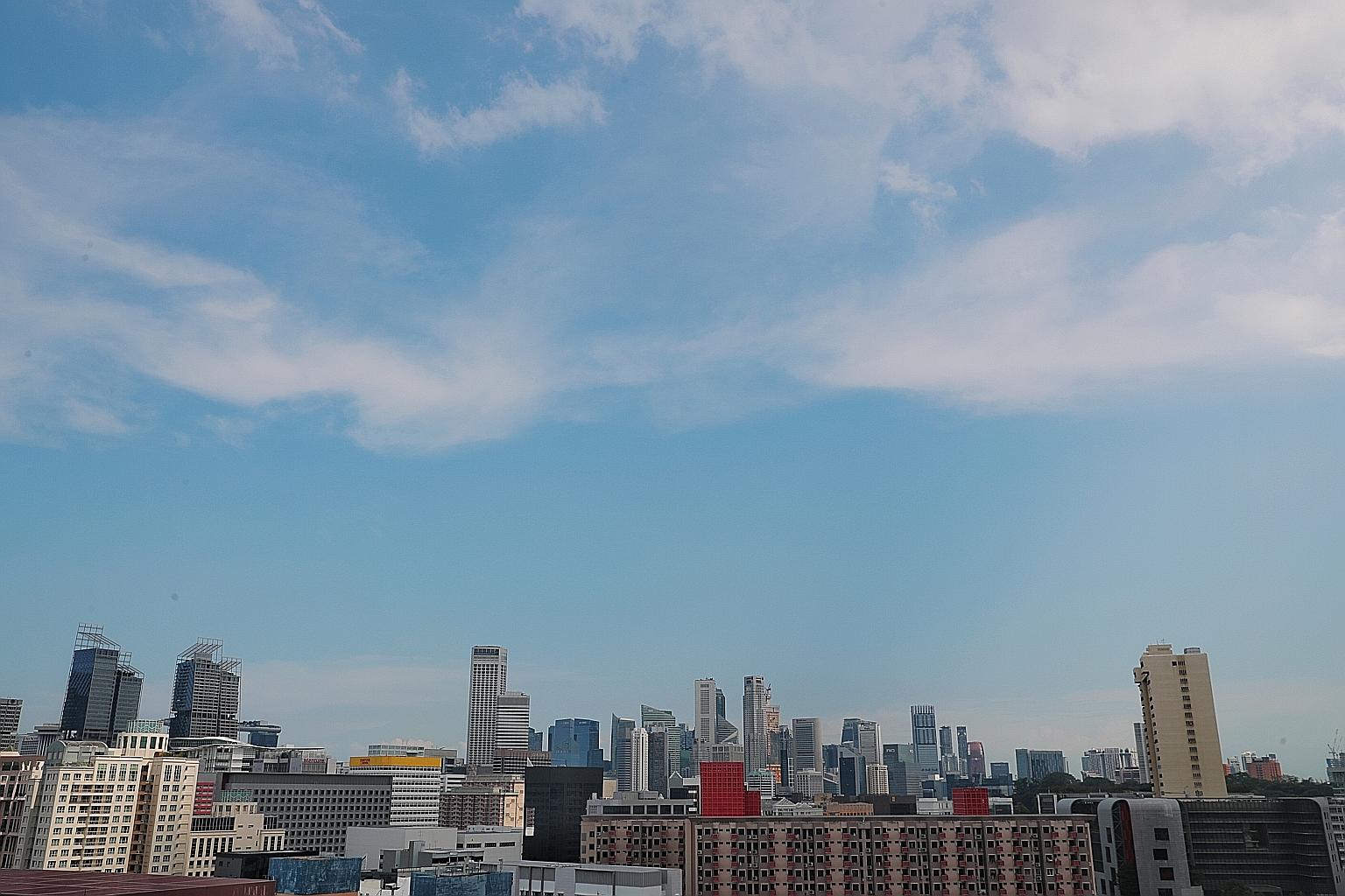 Clear blue skies photographed from Buffalo Road yesterday. The National Environment Agency said all the daily pollutant levels in Singapore are now "within World Health Organisation air quality guidelines". Singapore has long been unable to meet some