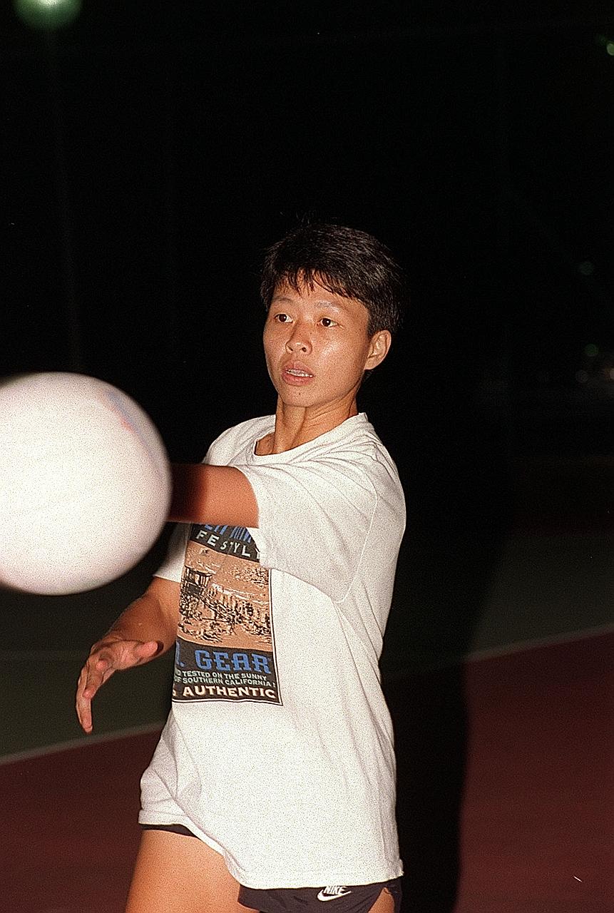 Grace Chew at training in 1996. She not only played netball but was also a coach and administrator, as well as a mentor to young players.