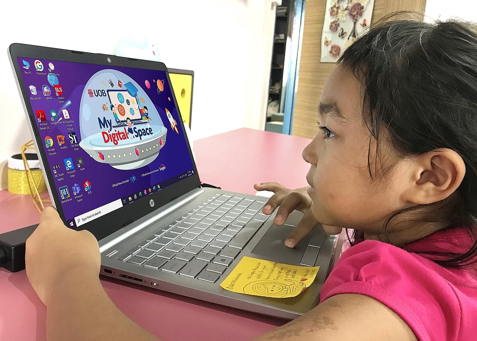 The laptop will help Primary 2 pupil Nur Muliana Mamat stay connected and keep up with her learning. The online learning resources include complimentary online subscriptions to The Straits Times.