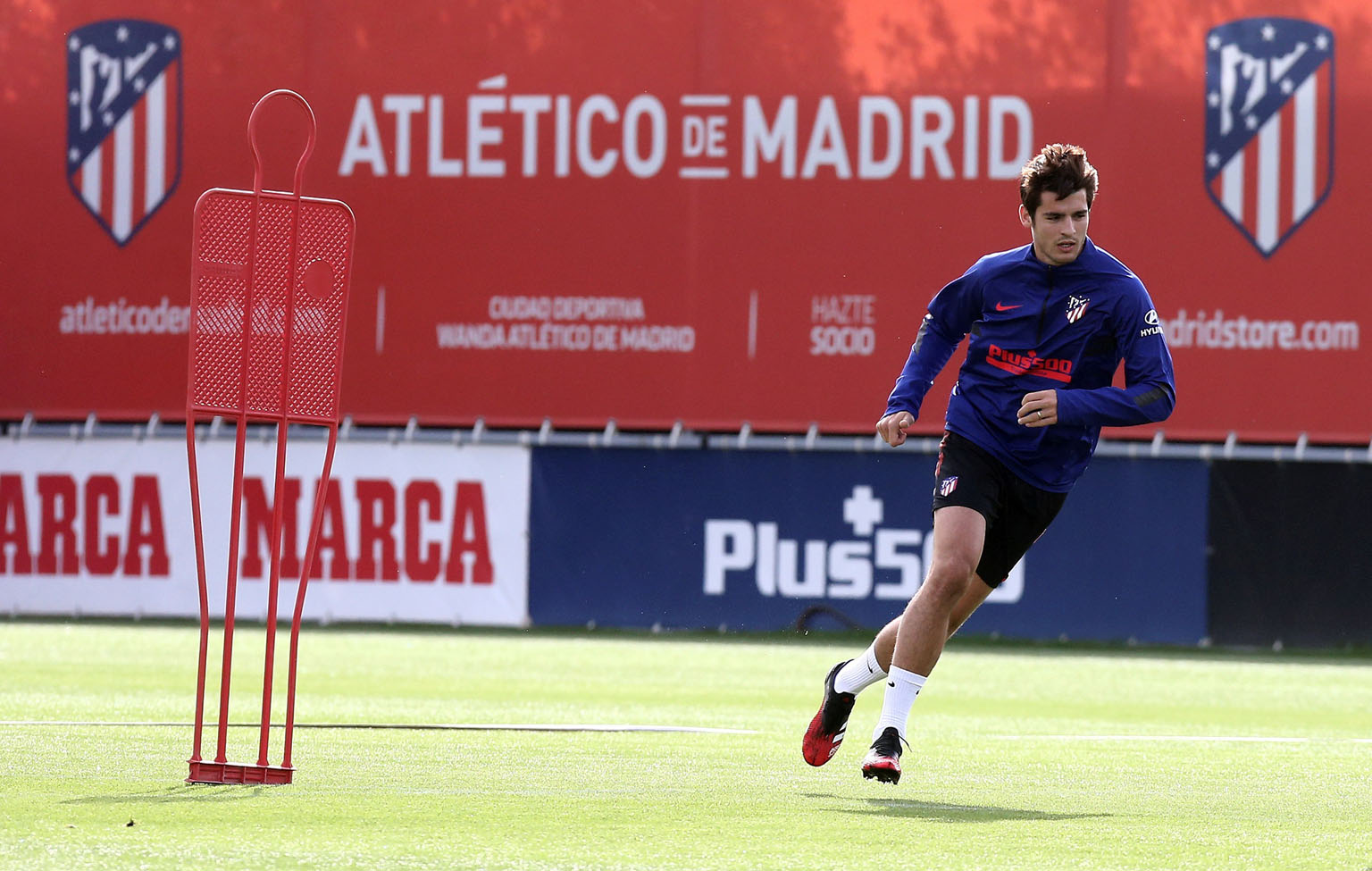 Atletico Madrid's Alvaro Morata training at the club's Wanda Sport Complex in Majadahonda, outside Madrid, yesterday. La Liga is hoping to resume on June 12. PHOTO: EPA-EFE