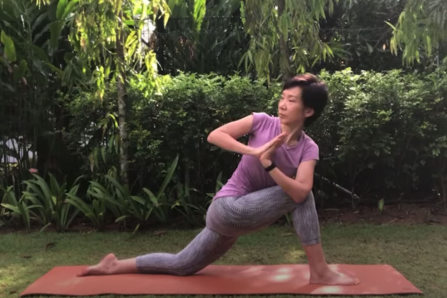 Minister for Culture, Community and Youth Grace Fu kicked off her work week yesterday with twisting lunges and sun salutations during a 30-minute yoga session with other participants as part of Sport Singapore's (SportSG) GetActive!@Home initiative. 