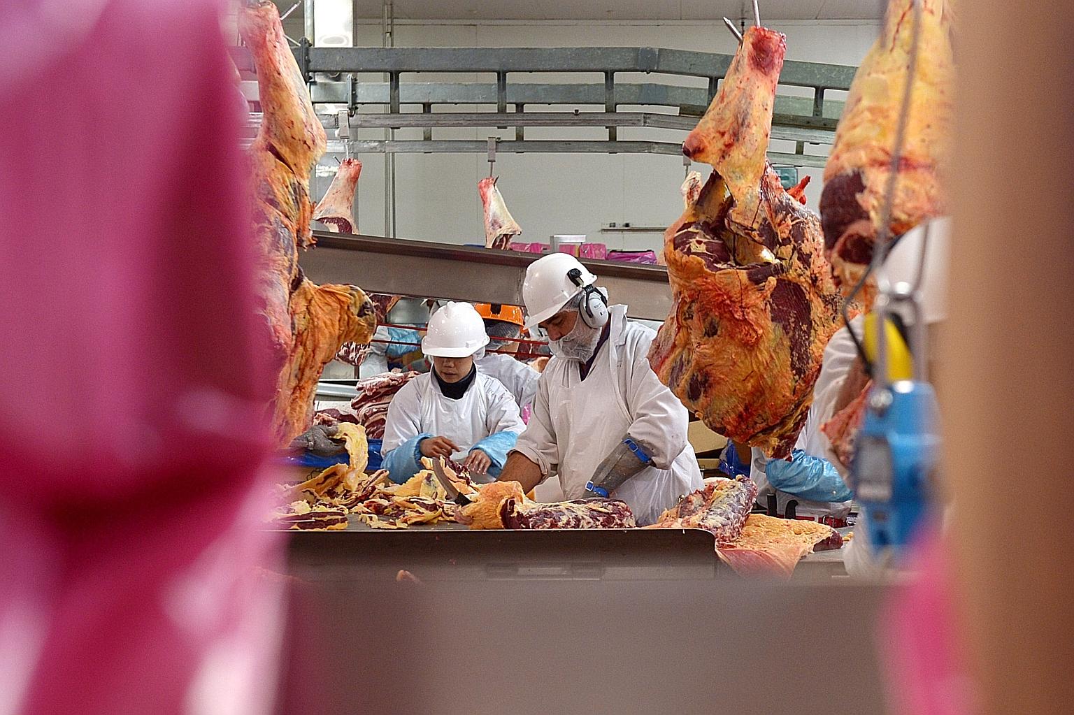 Employees at work in the boning room at a Bindaree Beef facility in Inverell, Australia. National Farmers' Federation president Fiona Simson said the industry was concerned about disruptions to trade with China, which took a third of Australia's farm