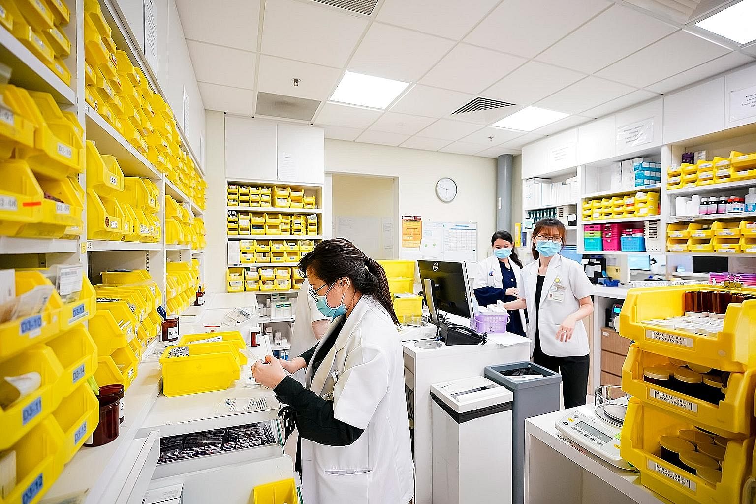 The pharmacy at the National University Cancer Institute, Singapore. The institute saw 67 telemedicine cases last month, up from 26 in March. If medications are needed, they can be sent to the patients' homes.