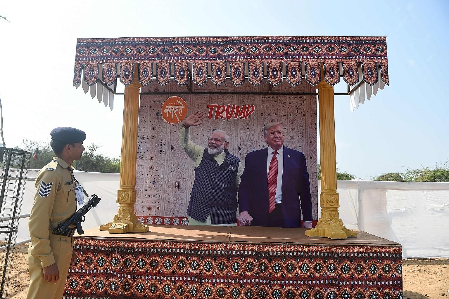 A billboard showing Indian Prime Minister Narendra Modi and US President Donald Trump in Ahmedabad. India's ties with the US have strengthened even as it tries not to escalate tensions with China.