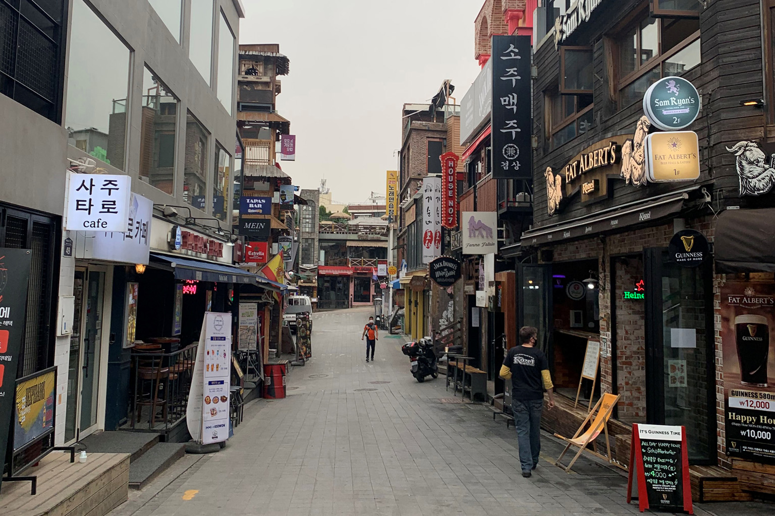 The almost-deserted lanes of Seoul's Itaewon last week, following a recent spike in infections linked to a cluster of cases centred on bars and nightclubs there. There are fears in South Korea of a new wave of contagion.