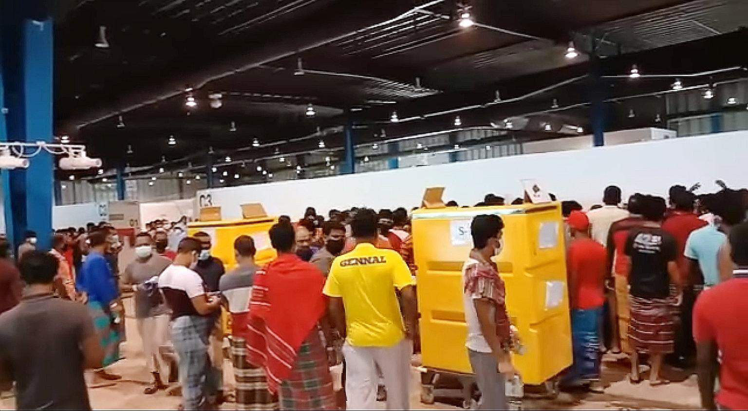 Mandarin Oriental Singapore, the managing agent of the isolation facility at Changi Exhibition Centre, said the video showing long queues for food was taken on May 10, and the situation has since "improved significantly".