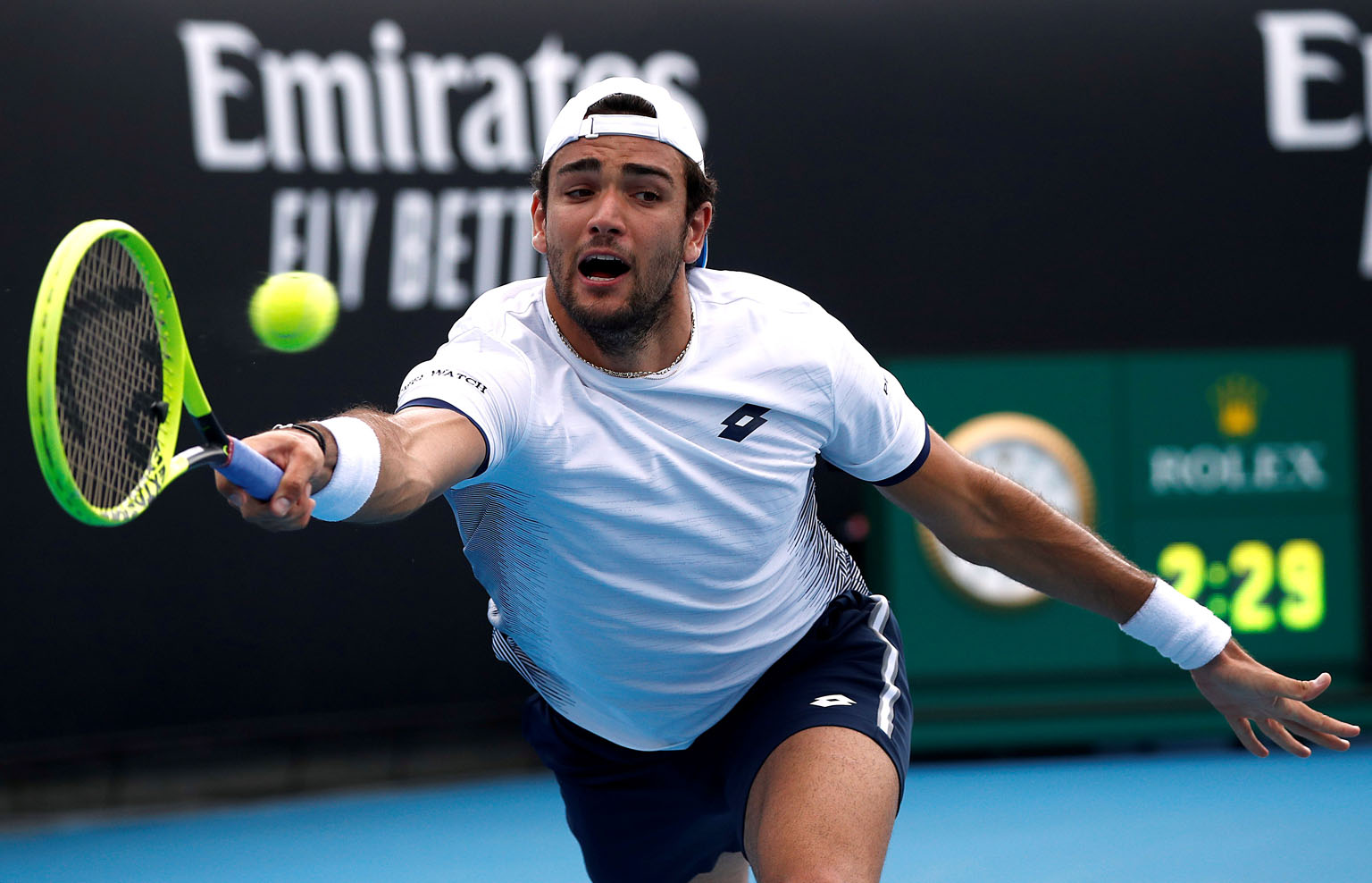 Matteo Berrettini, stretching to return a shot during his second-round loss in January's Australian Open to Tennys Sandgren.