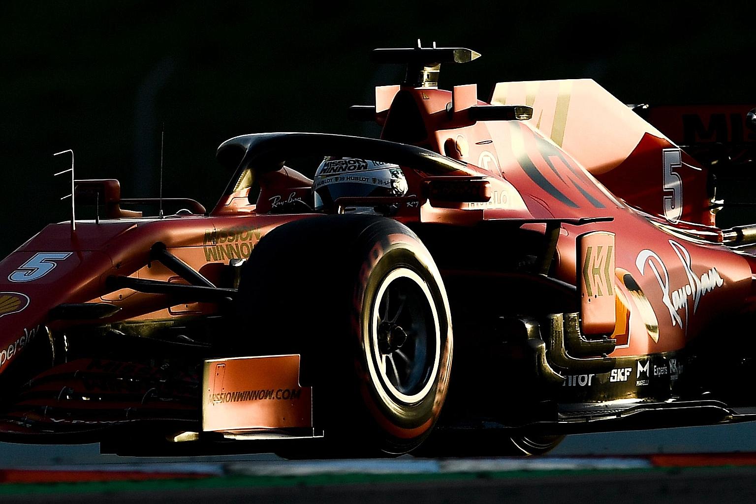 Sebastian Vettel testing his Ferrari car in Barcelona in February. With F1 finding ways to start the season belatedly, British quarantine rules may yet pose problems for the Italy-based team. PHOTO: AGENCE FRANCE-PRESSE