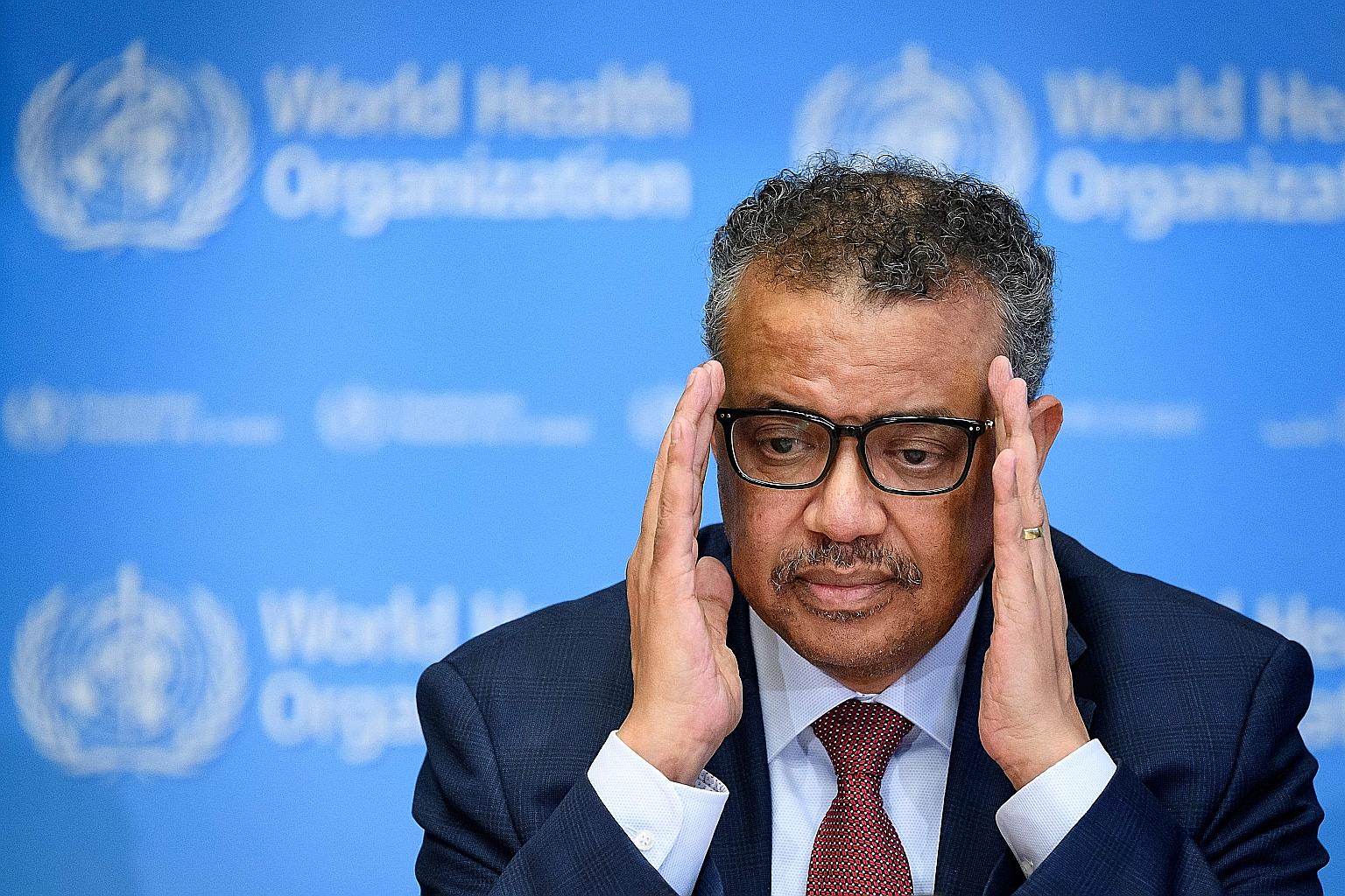 Beleaguered World Health Organisation's director-general Tedros Adhanom Ghebreyesus at a press briefing in Geneva in March. PHOTO: AGENCE FRANCE-PRESSE