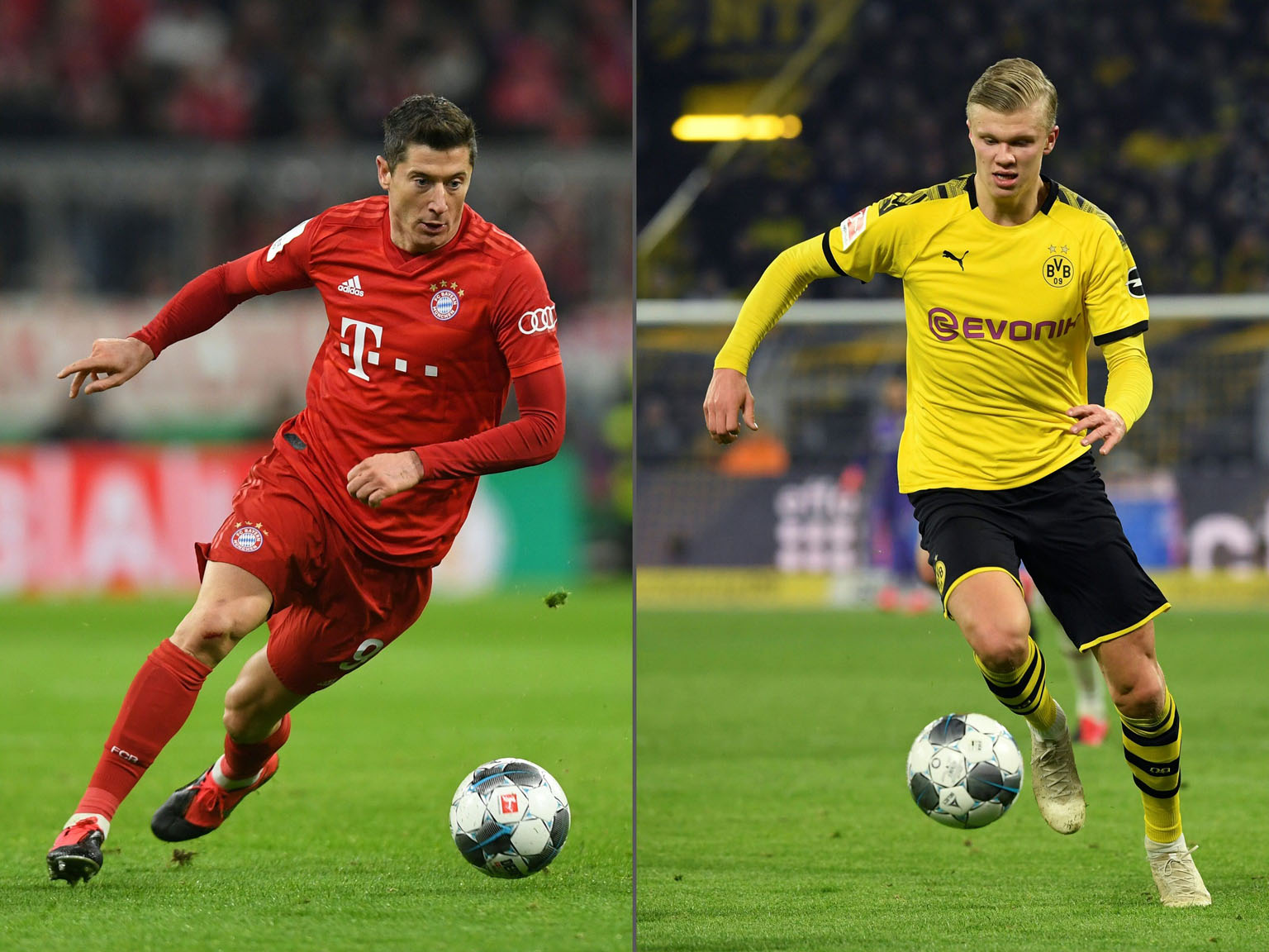 Bayern Munich striker Robert Lewandowski (far left) heads the Bundesliga tally with 27 goals this season while Dortmund have young Erling Haaland, who has netted 10 times in as many matches since his arrival in January. PHOTO: AGENCE FRANCE-PRESSE