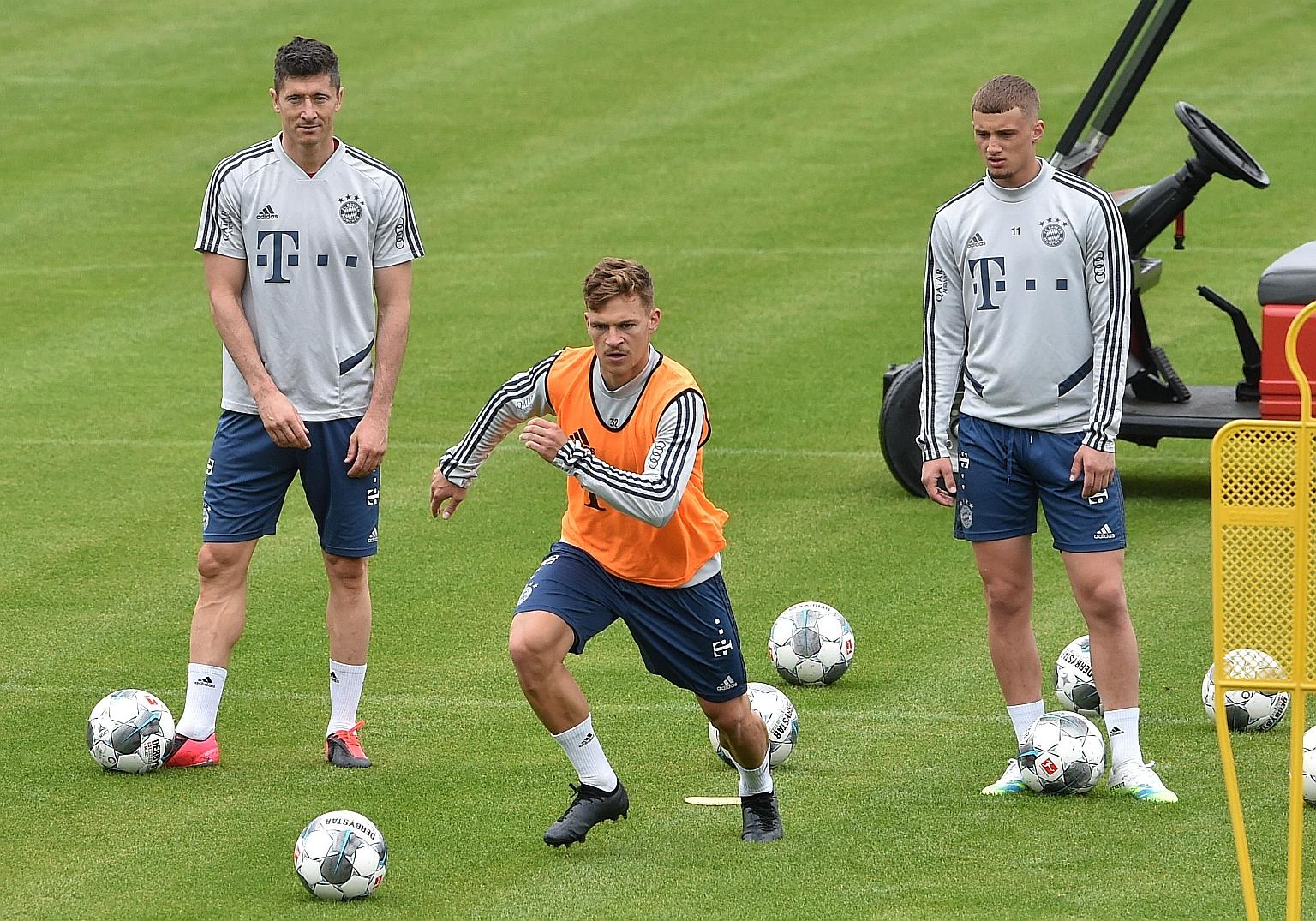 Robert Lewandowski (left, with Bayern teammate Joshua Kimmich) has never scored in five past meetings with Dusseldorf