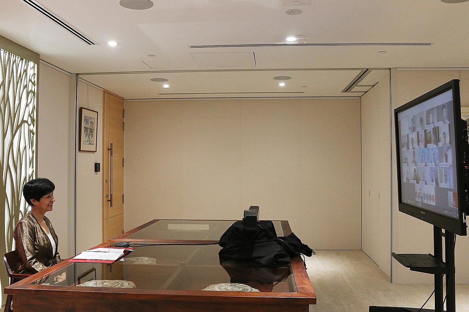 Minister in the Prime Minister's Office and Second Minister for Finance Indranee Rajah at the virtual signing ceremony of the Growing Infrastructure Programme - developed by Infrastructure Asia and the World Bank Group, and delivered by the Singapore