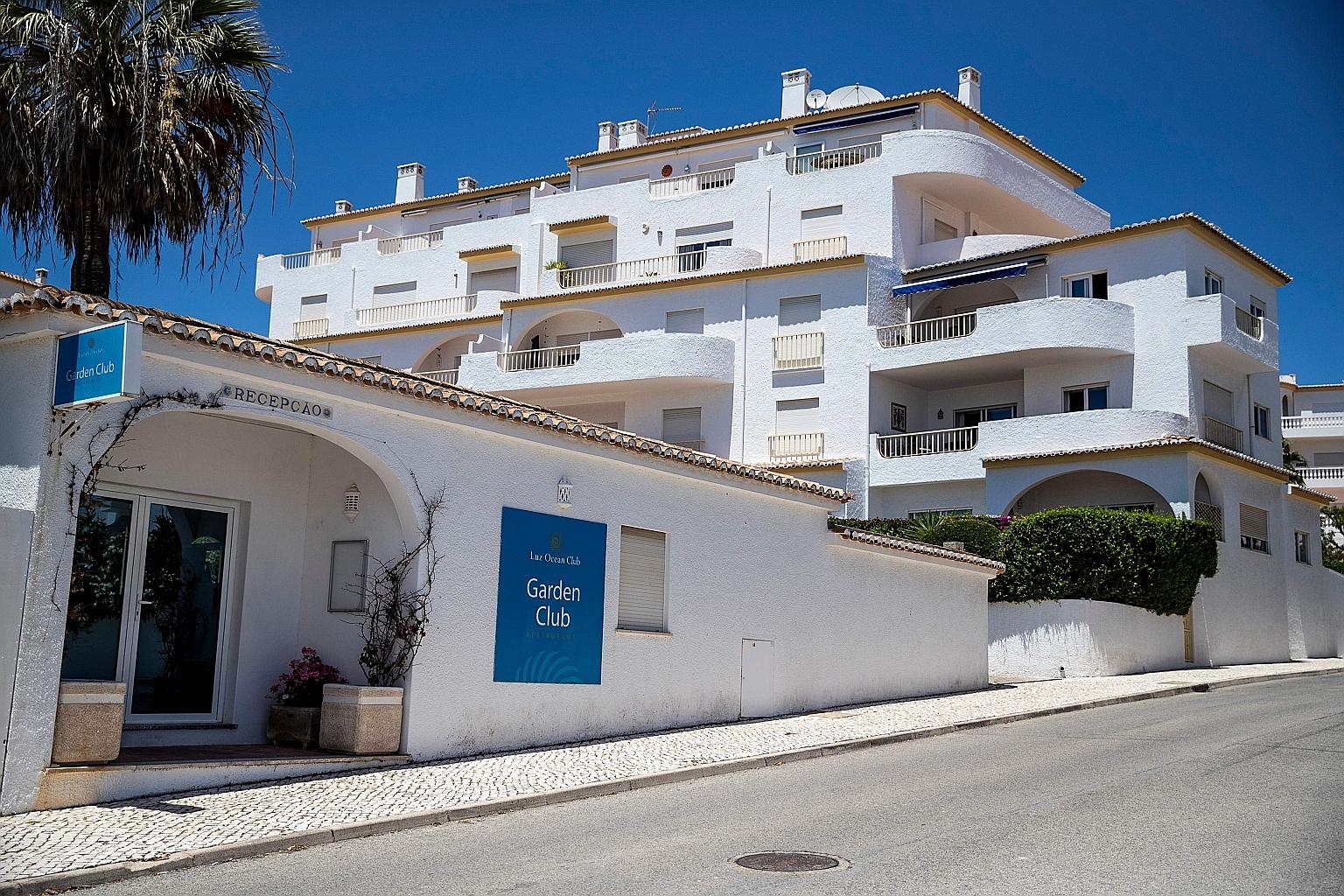 The hotel in Portugal where three-year-old Madeleine McCann disappeared in 2007 while on holiday with her family. The German authorities say she is now assumed to be dead. PHOTO: AGENCE FRANCE-PRESSE