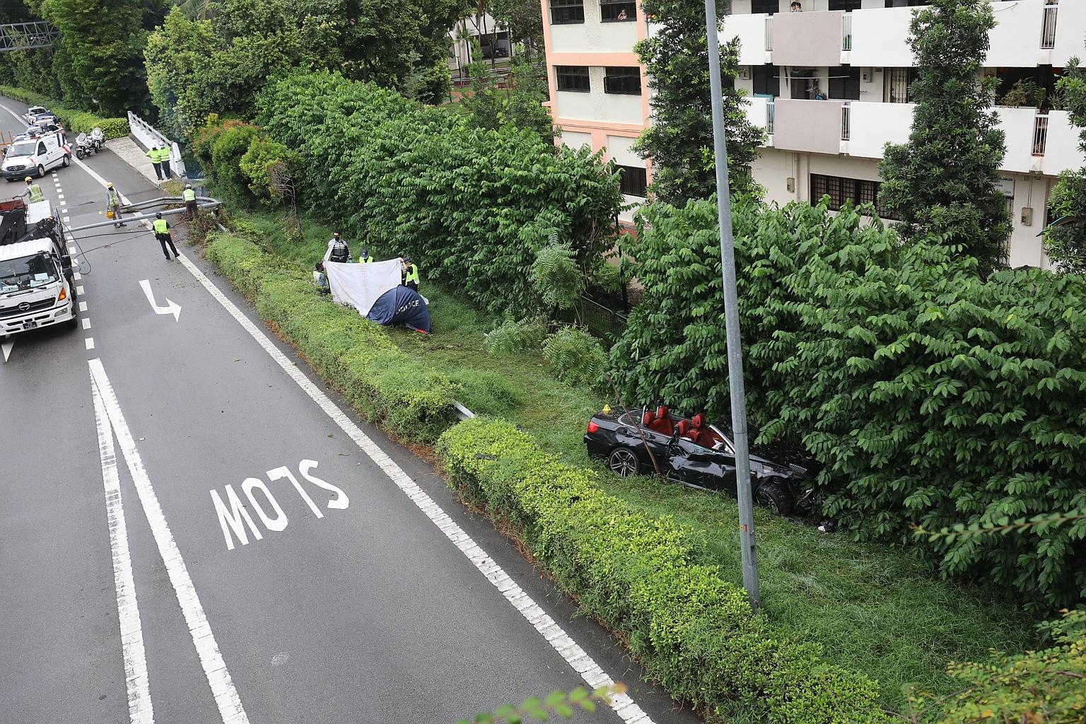 The driver of a black BMW convertible (above) was killed in an accident on the Central Expressway (CTE) yesterday morning. The crash occurred on the CTE towards Seletar Expressway after the Jalan Bahagia exit. The Singapore Civil Defence Force (SCDF)