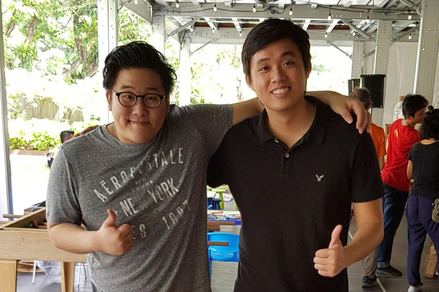 Entrepreneurs Clewyn Puah (in black) and Jeremy Lee are behind the "detergent tablet" (far left), which could potentially replace dishwashing liquid in large plastic bottles, reducing the amount of plastic packaging used by as much as 90 per cent.